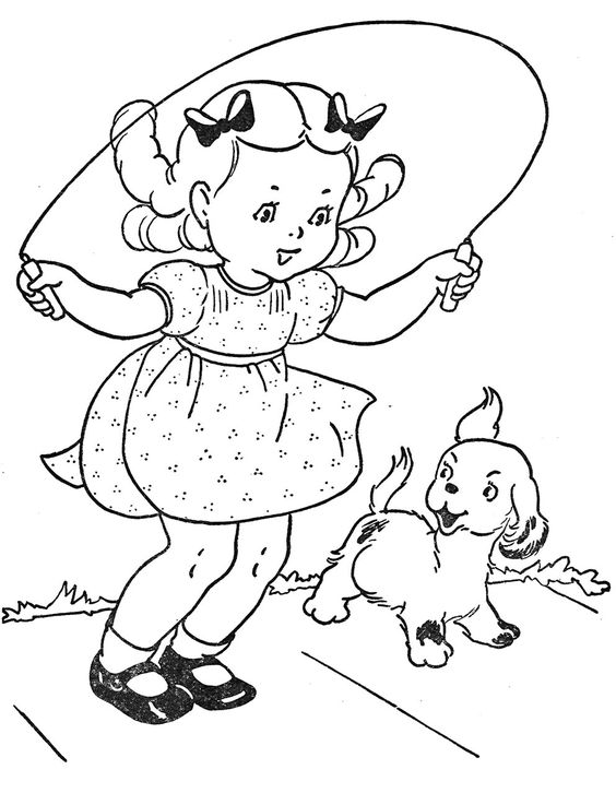 Jumping rope alone or with friends. (from the book "Favorite Paint Book - Little Girls" book and drawing sby Mary Alice Stoddard : via the blog "Q is for Quilter").