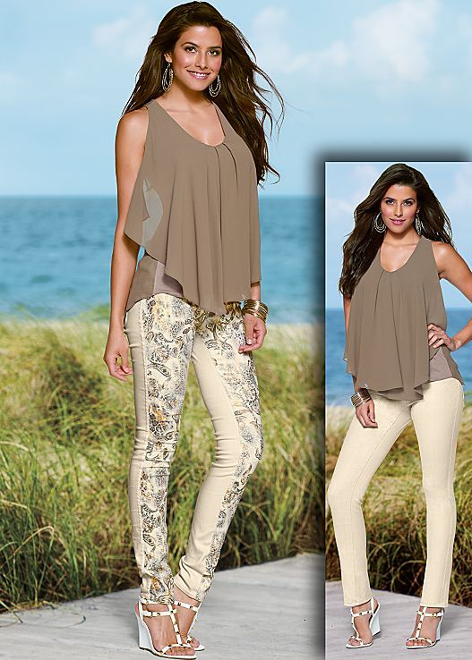 Olive Ruffle tank with reversable denim from VENUS. Top available in sizes XS-XL and bottom in sizes 2-16!