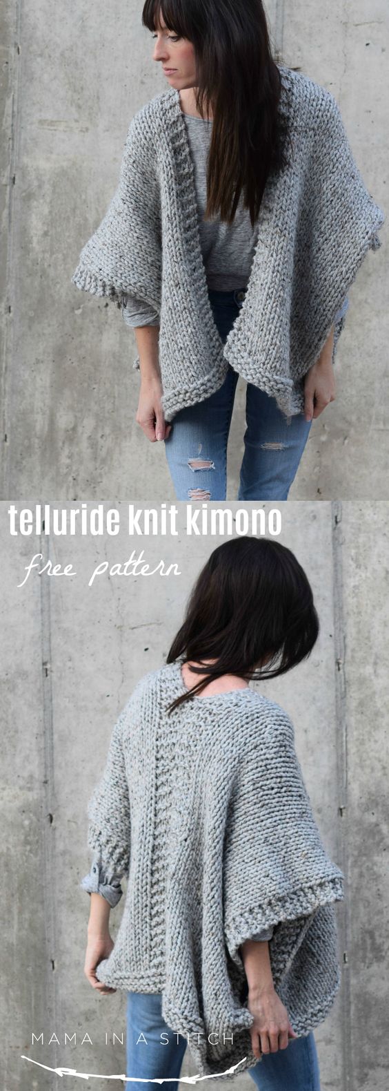 This easy, free knitting pattern for a knit kimono cardigan is so simple and cozy! via @MamaInAStitch