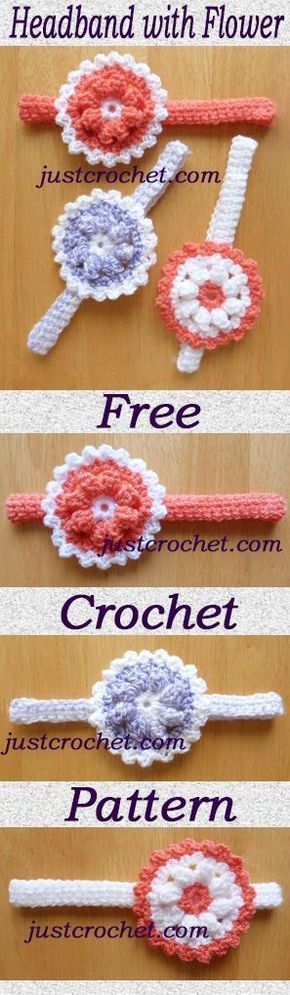 Free crochet pattern for baby headband with flower. #crochet