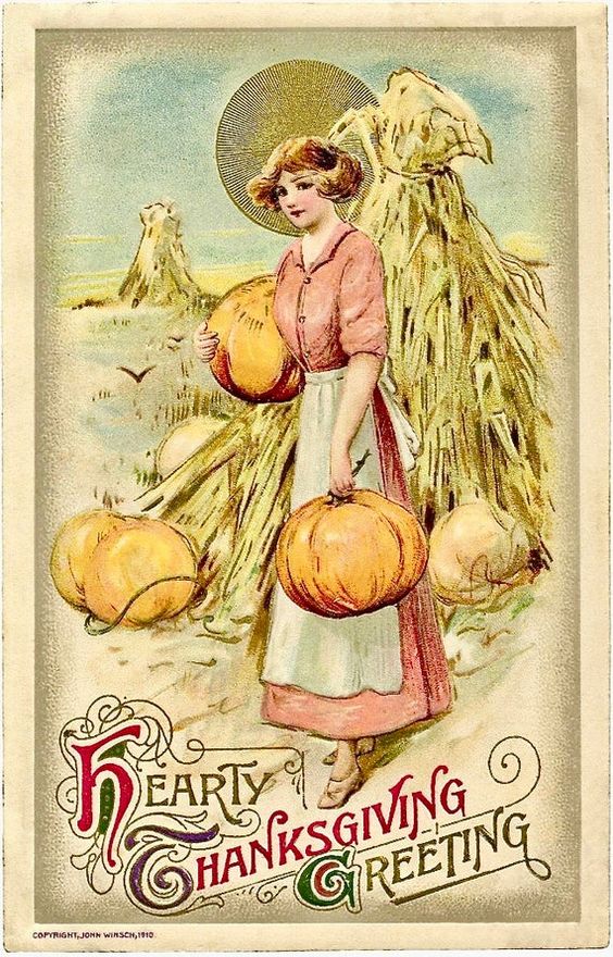 Vintage Thanksgiving Woman Harvest Graphic Image Art Fabric Block Doodaba