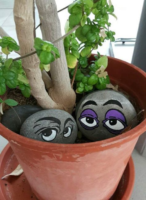 Peeking Eyes Rock Painting Idea - pour les pots de fleurs dans la maison. J'adore! Des yeux qui empÃªchent Mistigris de gratter dans la terre. A faire absolument!!