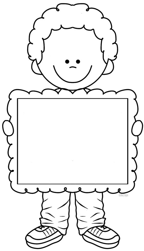 Cute boy holding frame, there's space to write title if using it for folders/notebooks.