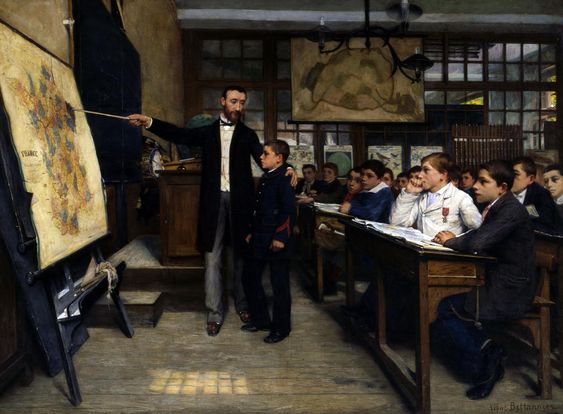 "La tache noire. (Annexion de l'Alsace et de la Lorraine)", 1887. Albert Bettanier (1851-1932), French painter.