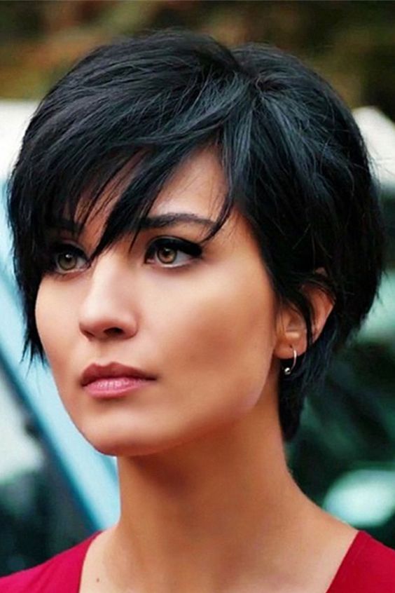 Layered Natural Black Pixie Short Messy Synthetic Hair With Straight Bangs Capless Wigs 6 Inches #shorthairstylesforthickhair