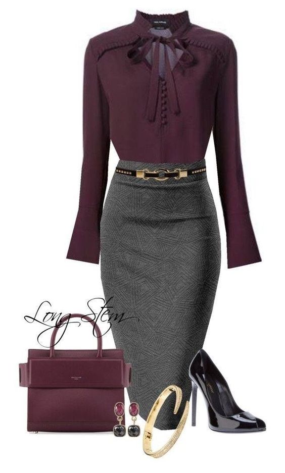 I really like the classy but sexy look of this outfit. Purple is one of my favorite colors too but I would not use a gold belt. I donâ€™t like yellow gold at all! | Stylish at 40