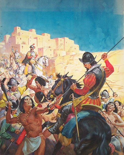 Conquistadors and Incas (Original) (Signed) art by James E McConnell Archive