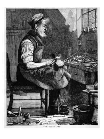 Giclee Print: A Victorian Shoemaker in His Workshop Art Print : 24x18in