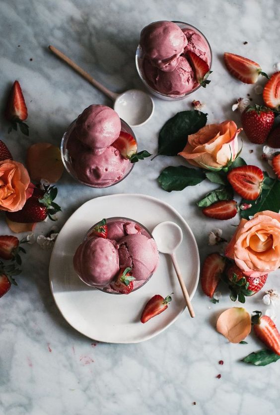 Vegan Strawberry Rose and Hibiscus Ice Cream
