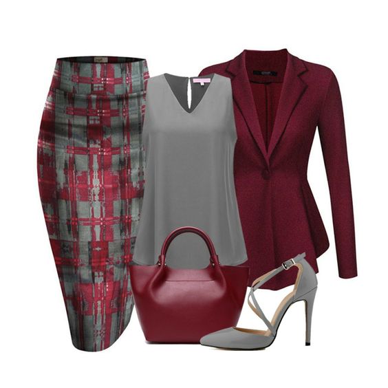 A beautiful combination of burgundy and mint featuring a Hybrid and Company printed pencil skirt, an ACEVOG peplum blazer Jacket, A Regina X v-neck blouse, a genuine leather trapeze luxury handbag and a pointy toe cross strap stiletto completes a great look.