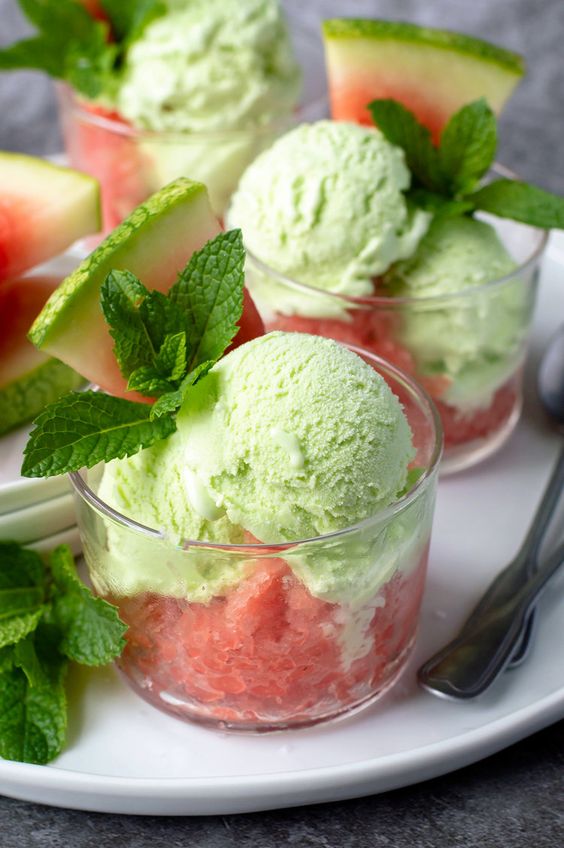 Fresh Mint Ice cream with Salted Watermelon Granita - b. sweet