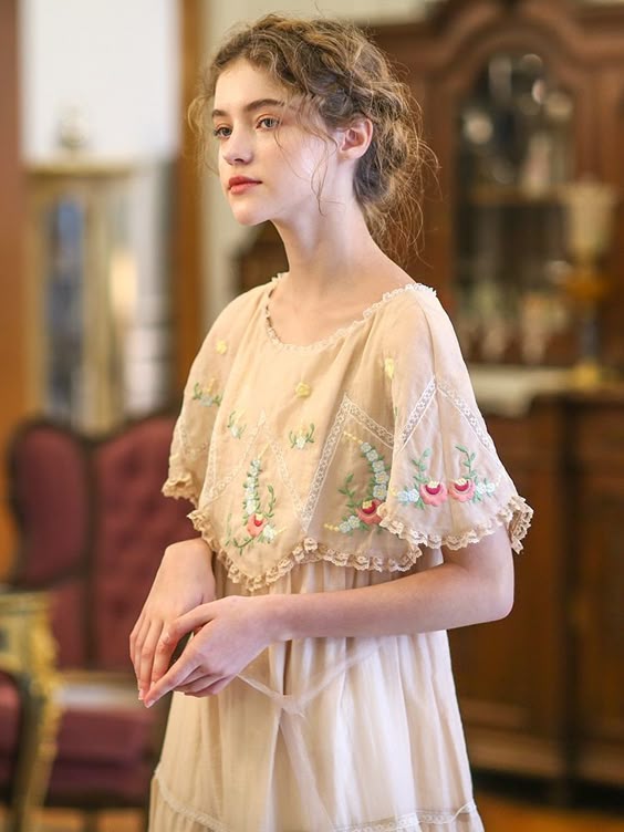 Cheap Dresses, Buy Directly from China Suppliers:LYNETTE'S CHINOISERIE Summer Original Design Women Mori Girls Flower Embroidery French Vintage Loose Cape Collar Apricot Dresses Enjoy ✓Free Shipping Worldwide! ✓Limited Time Sale ✓Easy Return.