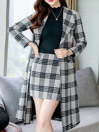 Shift Checkered/plaid Coat With Skirt Two-Piece Set