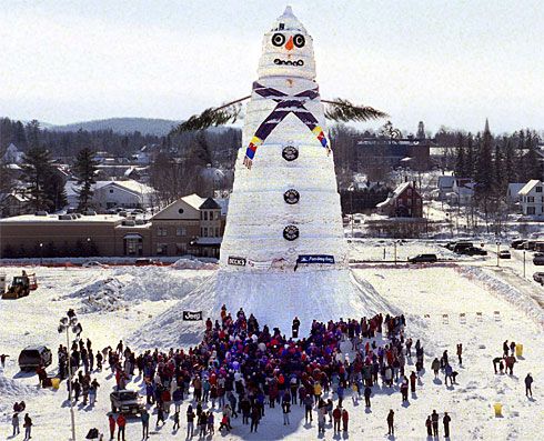 Image result for The world's biggest snowman was 113 feet tall and was built in Maine.