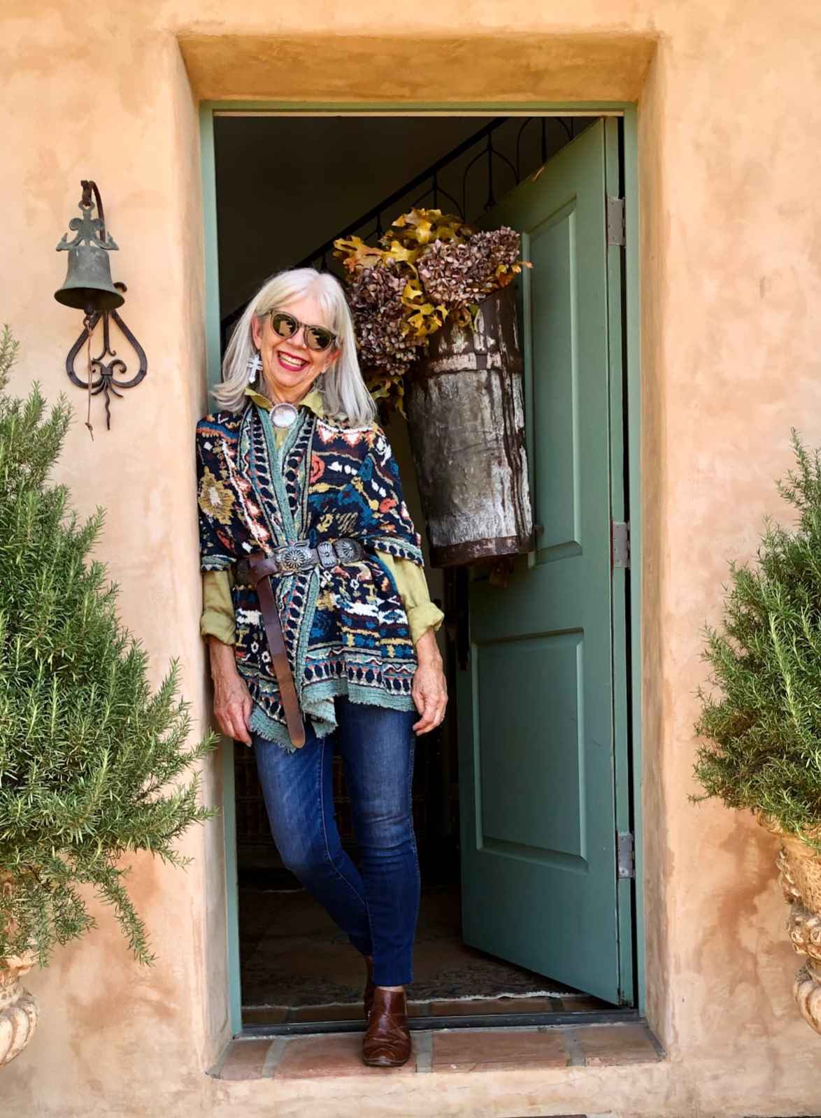 Over 50 fashion blogger cindy hattersley in Anthropologie Scarf