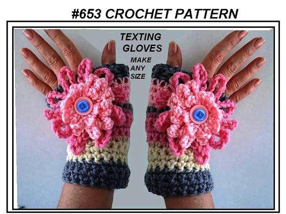 Crochet Fingerless Flower Texting Gloves