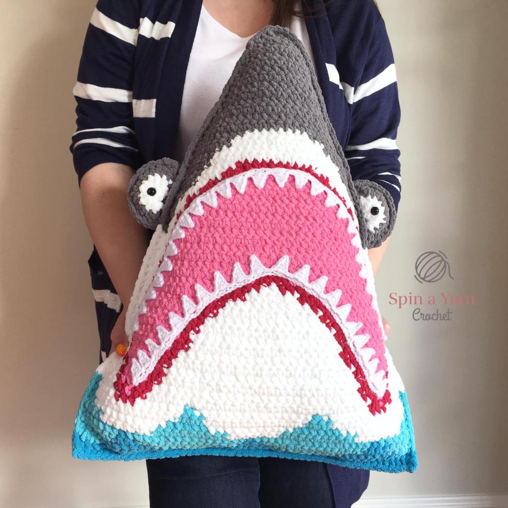 Crochet shark pillow