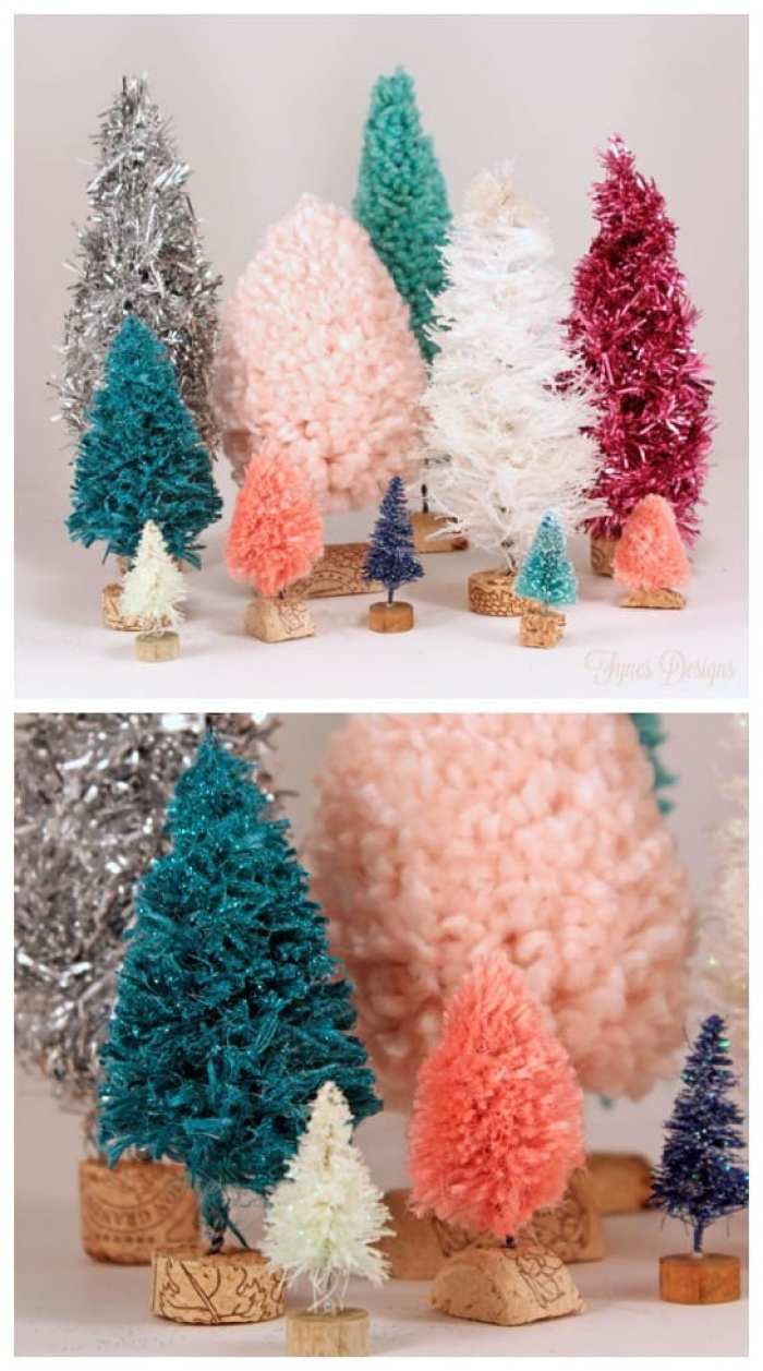 Colourful bottle brush trees made with unique materials