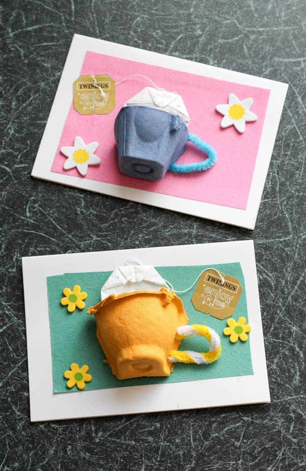 Egg box tea cup card, with a real tea bag. Great for mothers day cards, thank you cards, or just to make someone smile