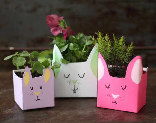 Recycled milk carton Easter Bunny planters