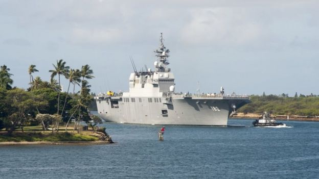 Japan Maritime Self-Defense Force destroyer helicopter ship JS Ise (DDH 182) enters Pearl Harbor in preparation for Rim of the Pacific (RIMPAC) exercise 2018.
