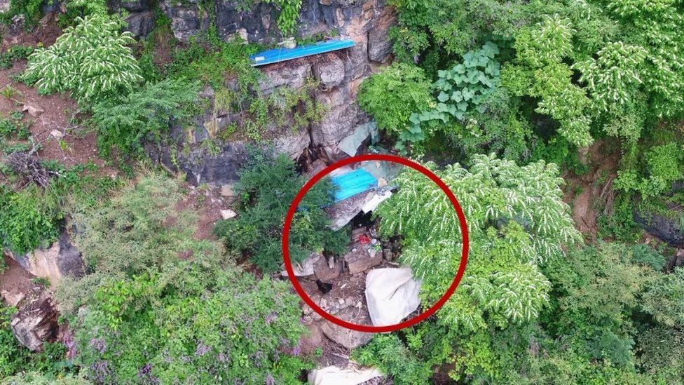 Aerial shot of the cave entrance