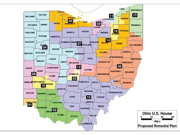 Proposed new Ohio congressional district map submitted to federal court.