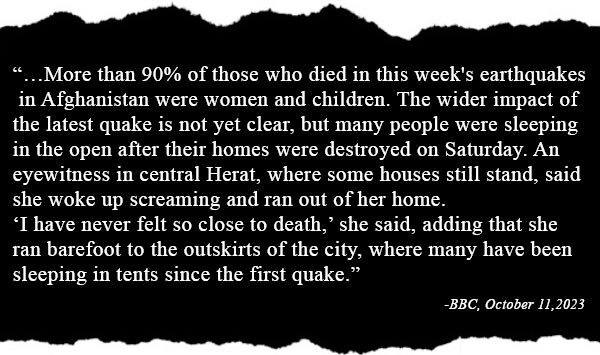 Quote regarding the earthquakes' impact from BBC, Oct 11, 2023