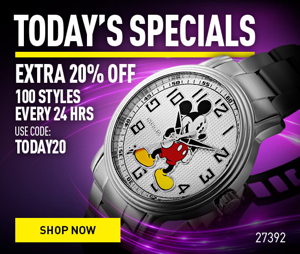 Today's specials. Extra 20% off 100 styles every 24 hrs. Use code: Today20