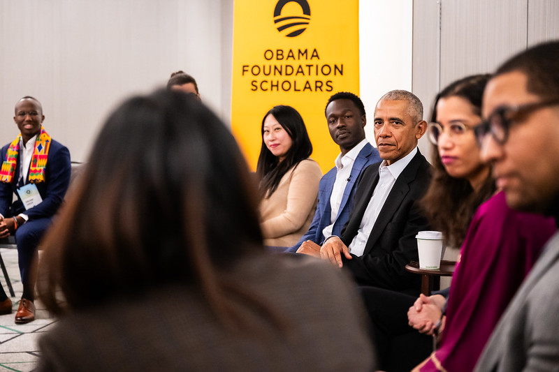 President Obama speaks with program participants