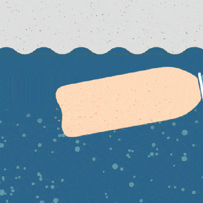 An illustration shows a plastic bottle breaking into pieces in water