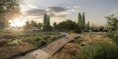 Los terrenos en los que se ubicará el centro de datos de Meta de Talavera incluyen parte del arroyo de Zarzaleja. En la imagen, recreación de uno de los caminos que discurrirán por las zonas verdes comprendidas en el proyecto.