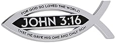 Elektroplate John 3:16 for God So Loved The World Christian Fish Text Emblem Premium Chrome Plated Metal Religous Car Truck Motorcycle Emblem Lord God Jesus Christ Religion Ichthus Symbol