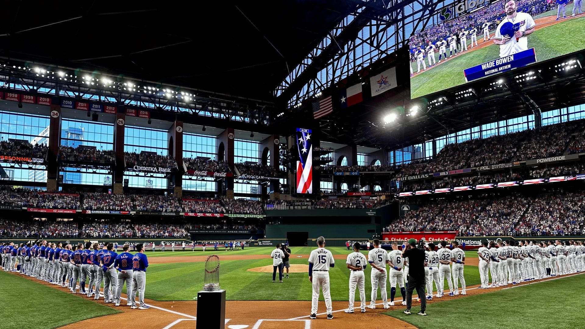 A photo of the Texas Rangers opening day ceremony