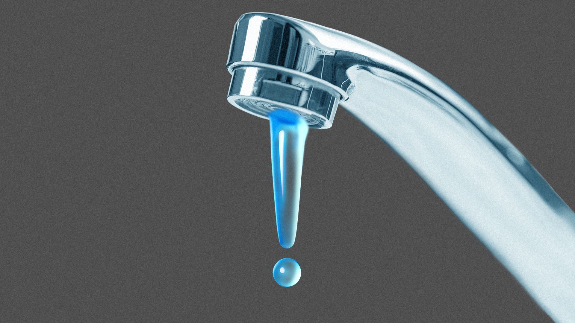 Illustration of an exclamation point-shaped water drop falling from a faucet.