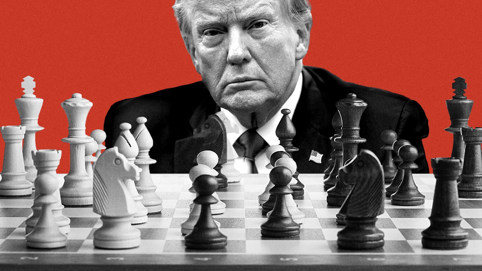 Photo iIllustration of Donald Trump behind a chessboard.