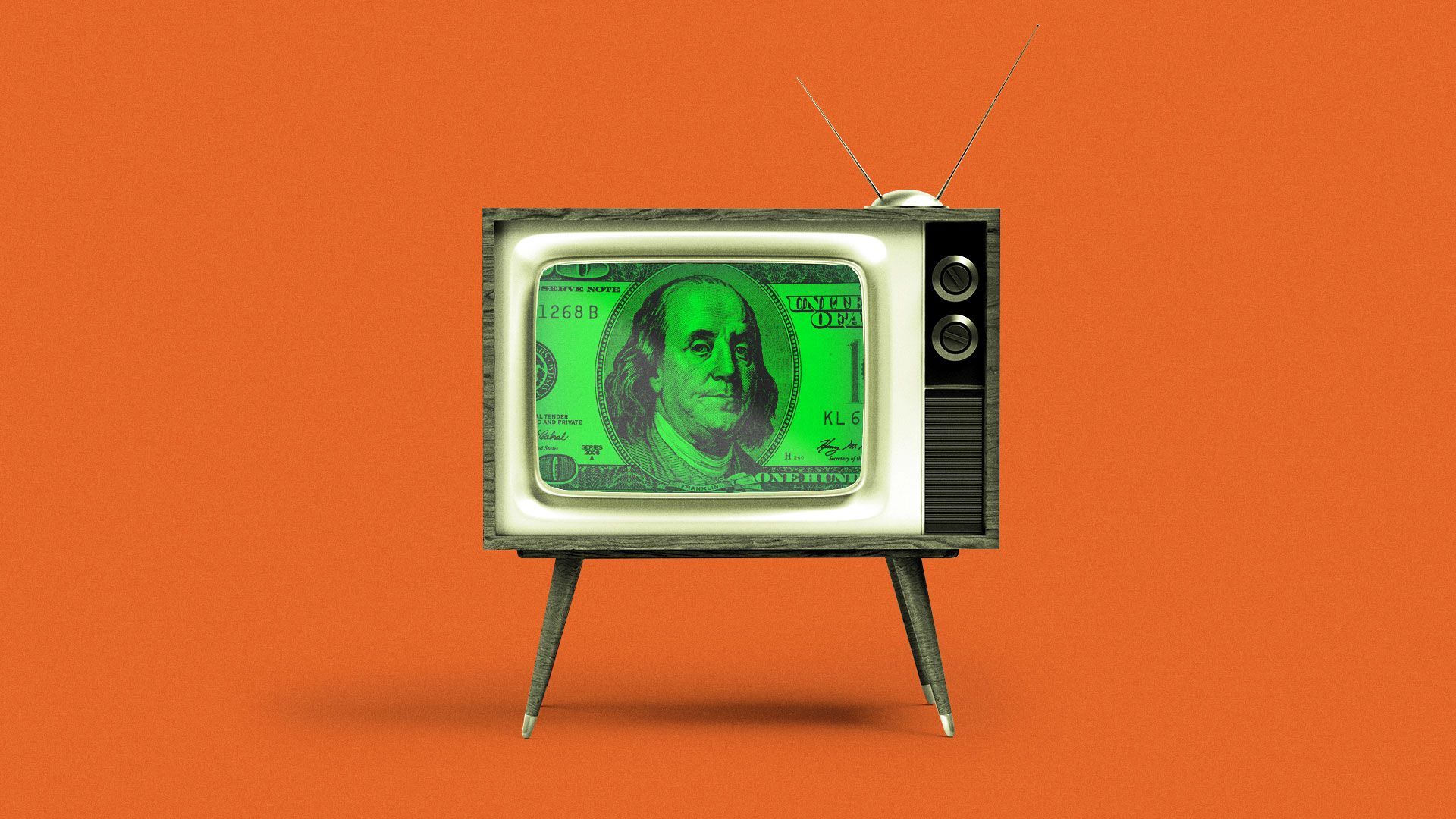 Illustration of a television with $100 bill on the TV screen