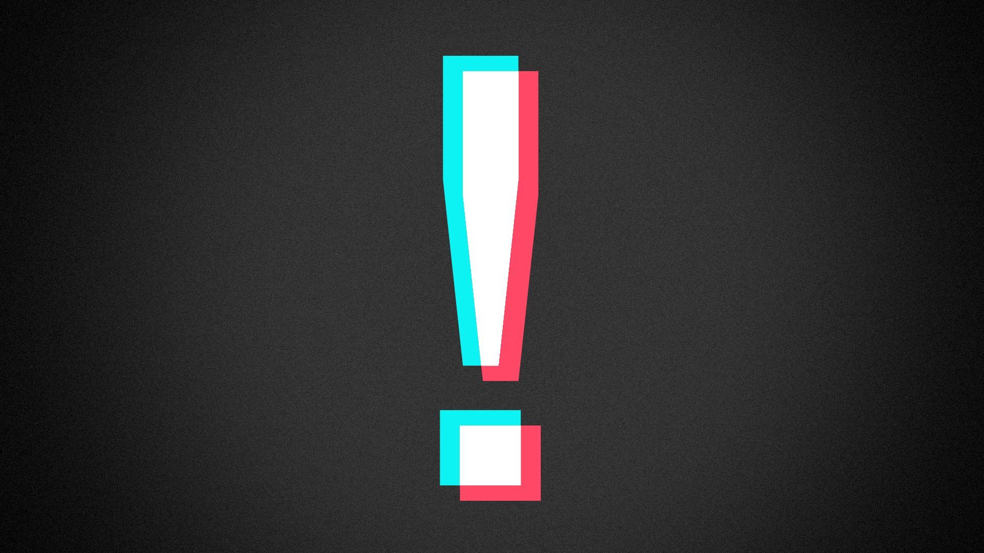 Illustration of an exclamation point in the style of the TikTok logo. 