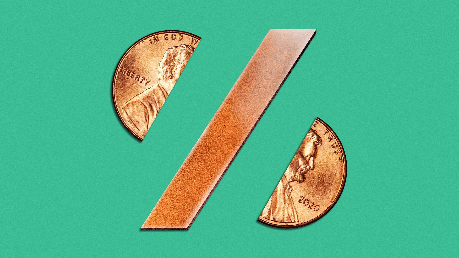 Illustration of a percentage sign made of two half pennies.