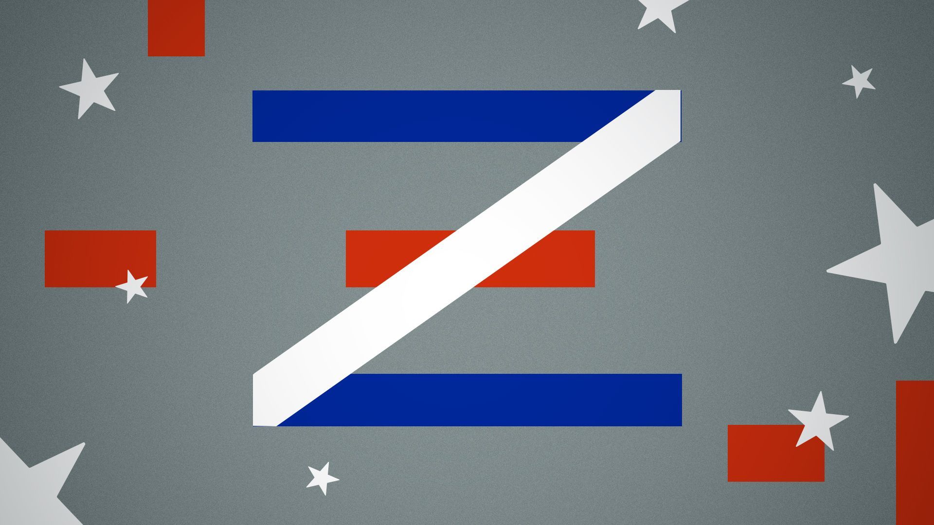 Illustration of the letter Z formed from deconstructed elements of the American flag. 