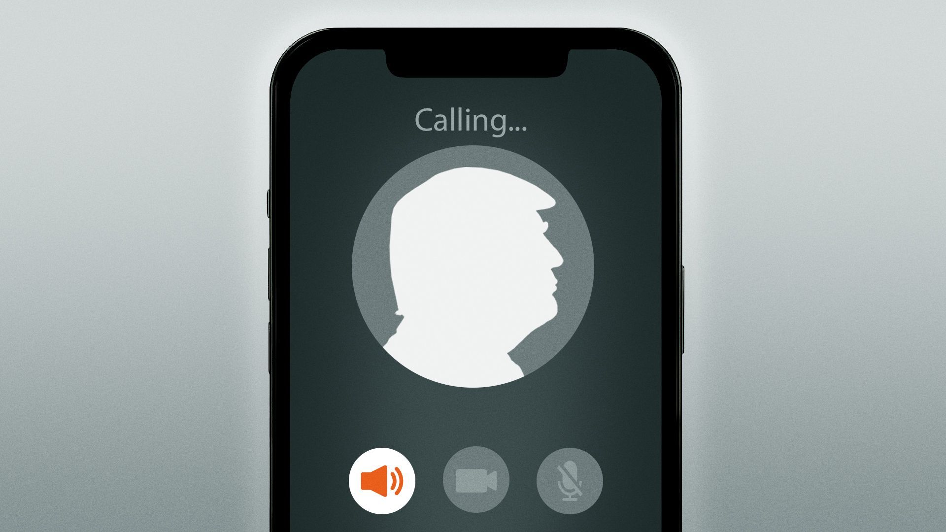 Illustration of a smartphone screen with Donald Trump's silhouette as an avatar, the word 