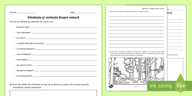 Gândește și vorbește despre natură Fișă de activitate
