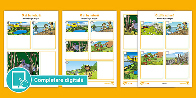 Poveste după imagini: O zi în natură - Fișă de activitate diferențiată cu posibilitate de completare digitală
