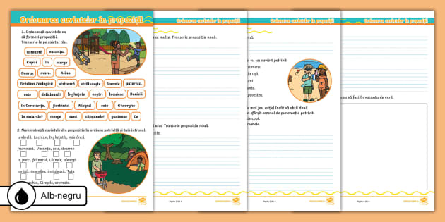 Ordonarea cuvintelor în propoziții – Fișă de lucru