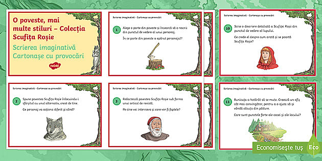 O poveste, mai multe stiluri: Scrierea imaginativă - Cartonașe cu provocări