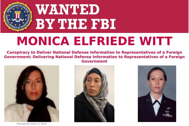 The wanted poster for former U.S. Air Force counterintelligence official Monica Witt, who allegedly spied for Iran.