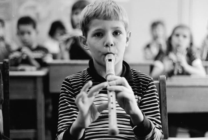 A student plays the recorder