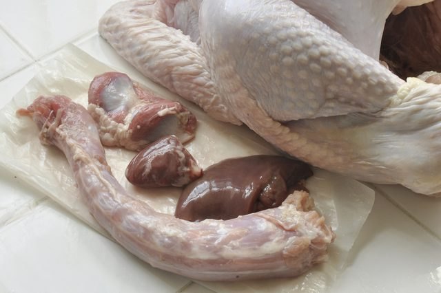 The giblets include the turkey liver, gizzard and heart, and are traditionally used to make turkey gravy.
