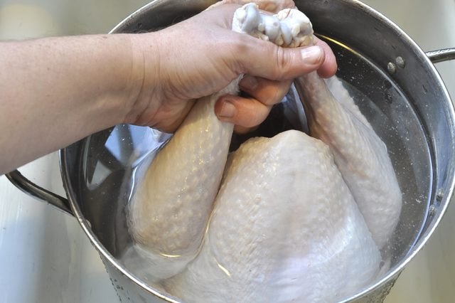 Brining the turkey for hours seals in a savory flavor that's enhanced during baking.