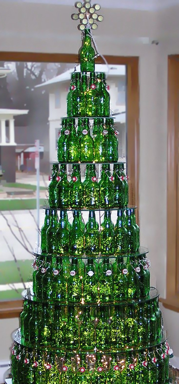 For the beer drinkers: Layer bottles to form a very impressive Christmas tree display.